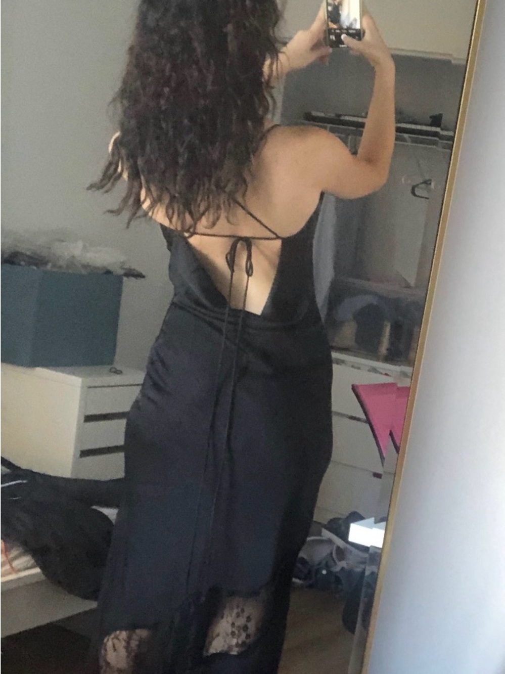 Meshki Black Open-Back Maxi Slip Dress